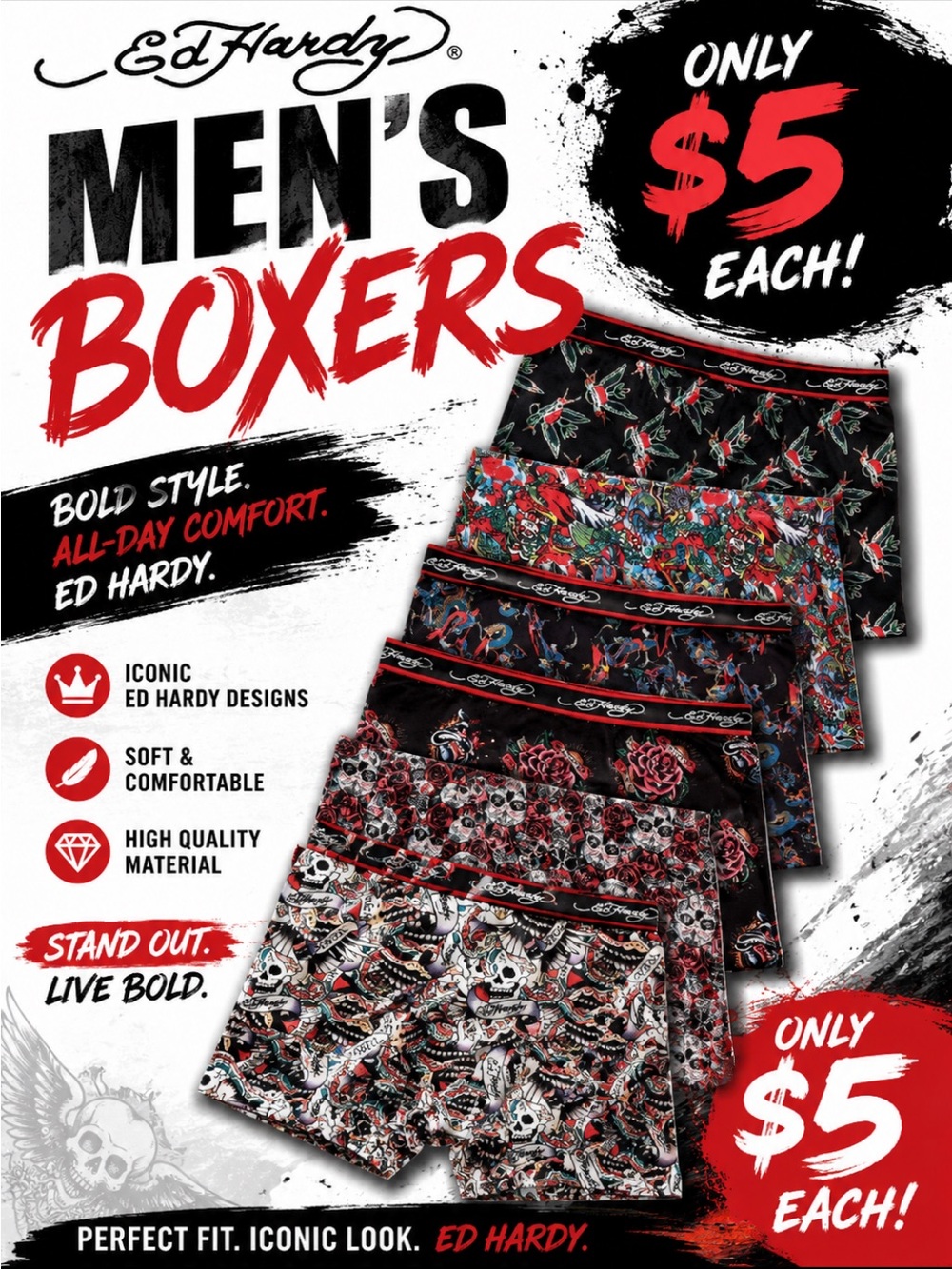 New Ed Hardy Men’s Boxers - Graphic Print